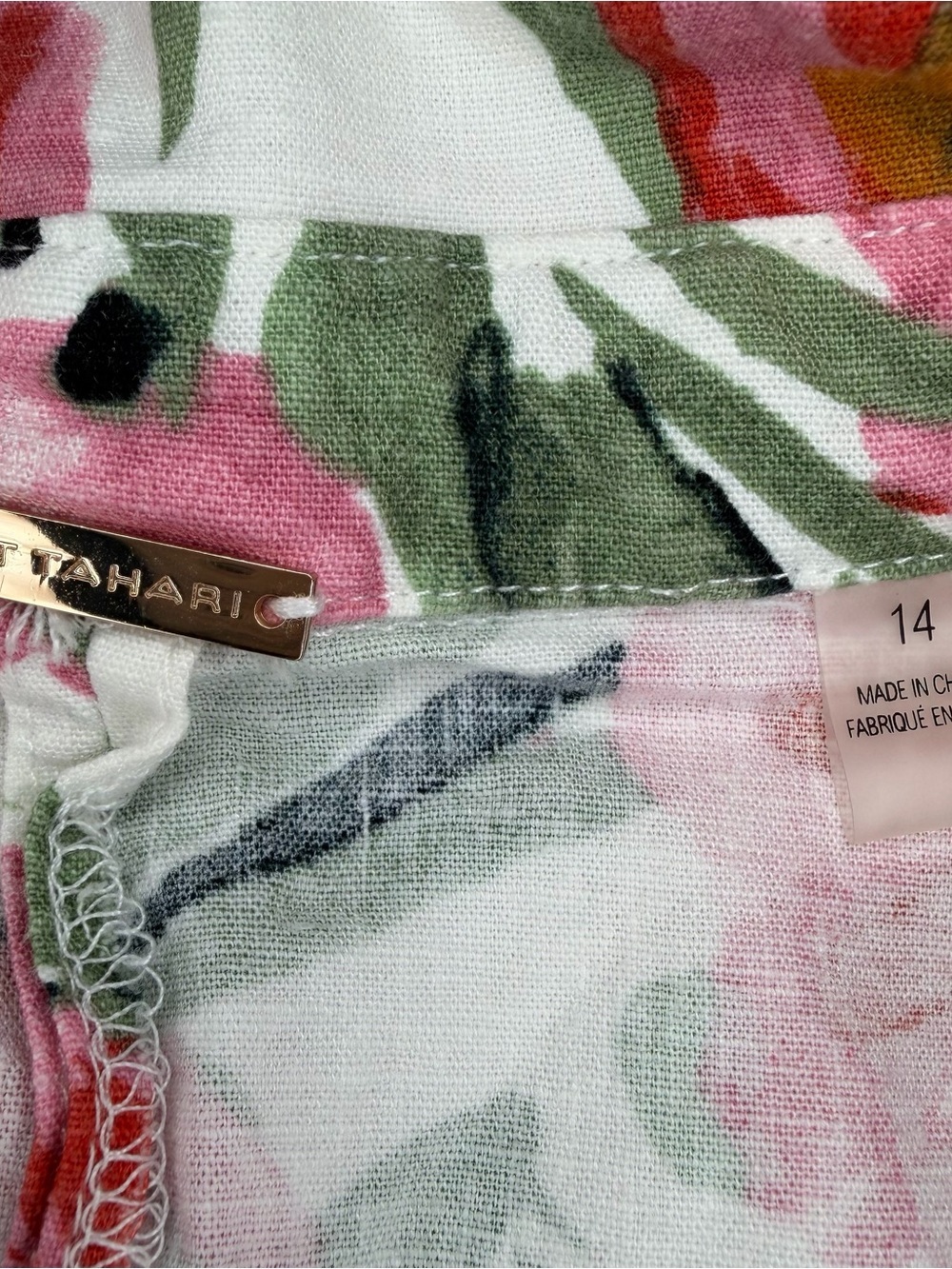 T Tahari Floral Sleeveless Linen Blend Dress Women size 14 - Picture 5 of 7